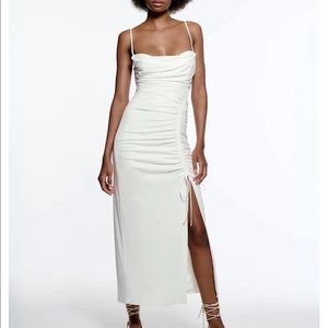 Zara White Ruched Midi Bridal Dress